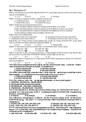 Đề kiểm tra chất  lượng môn hóa 12 - Đề 1 Thời gian 15 phút